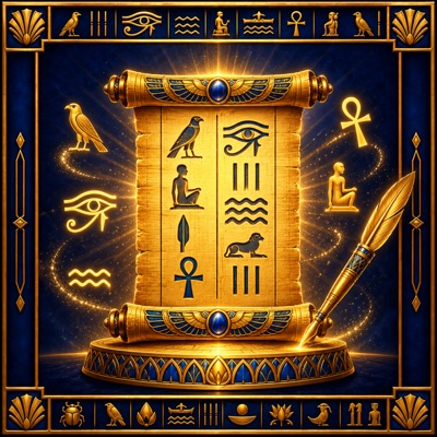 Ivory Cipher app icon: a golden papyrus scroll of hieroglyphs on lapis blue